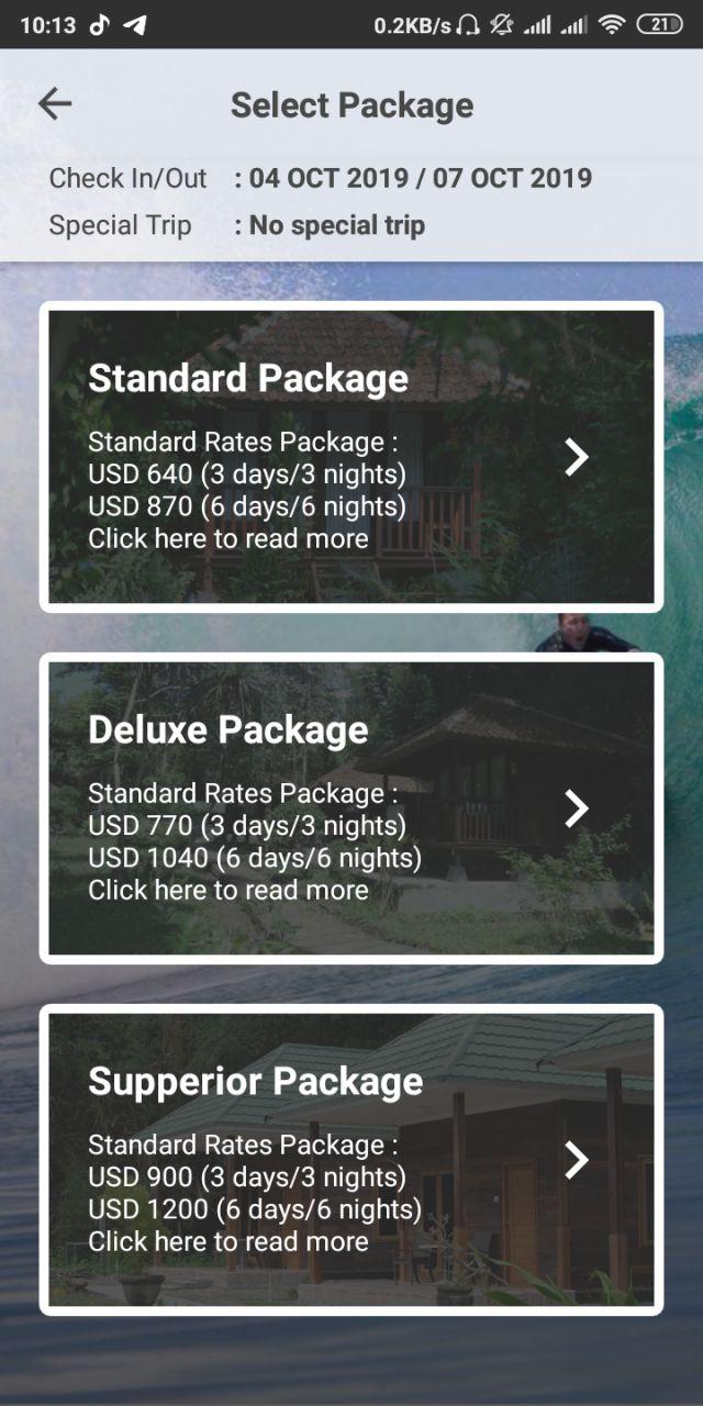 G-Land Mobile APP - Select Package