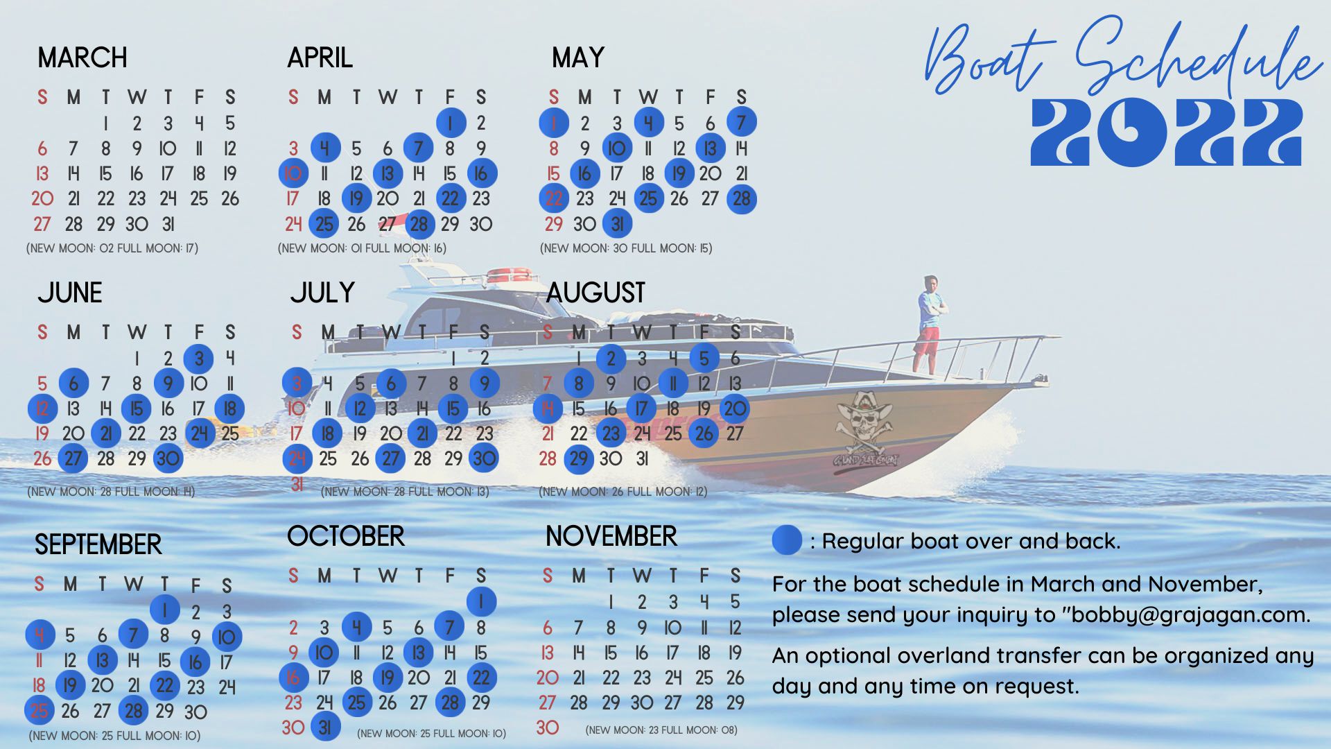 g-land boat schedule 2022