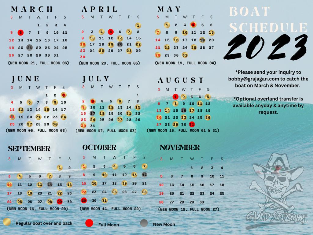 G-Land Bobby's Boat Schedule 2023